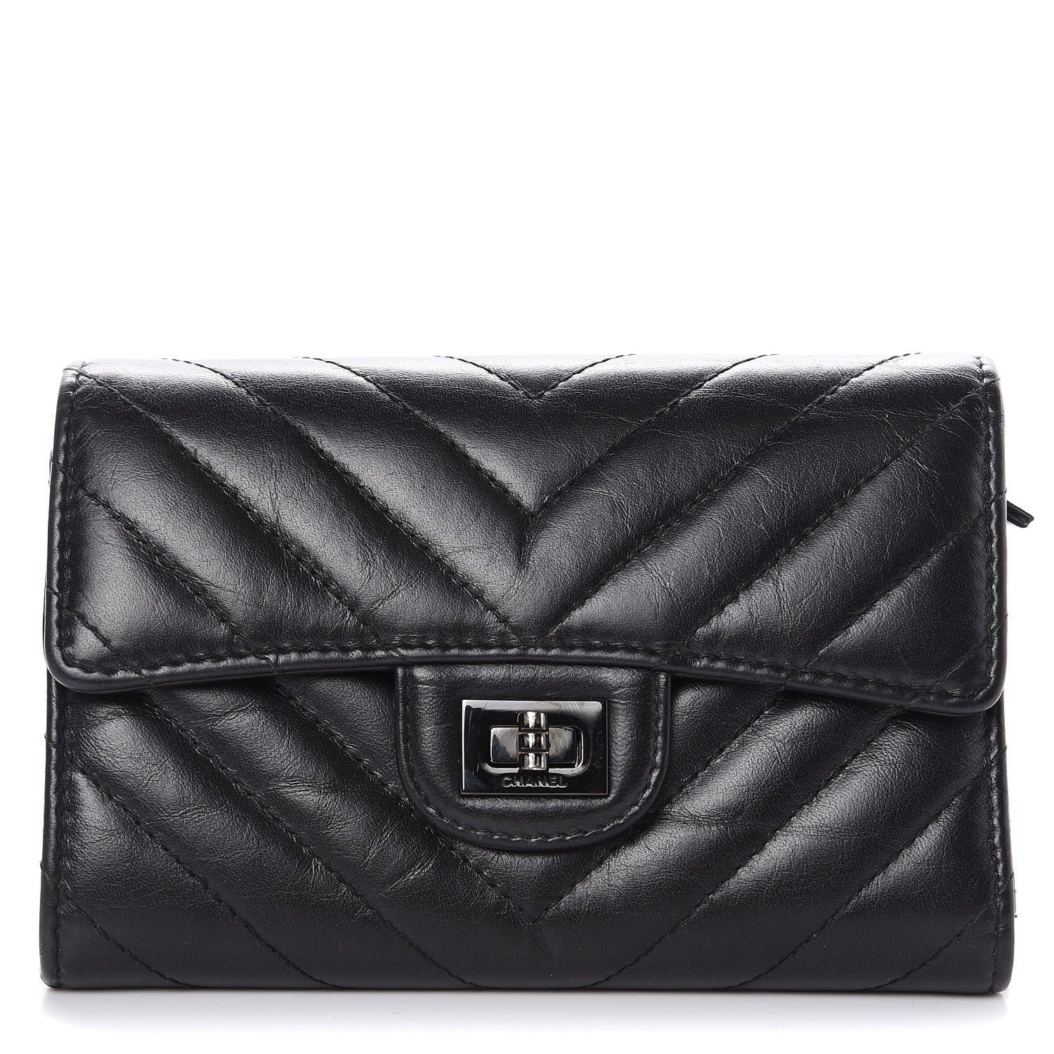 Chanel Aged Calfskin Chevron Quilted Reissue Medium Flap Wallet So Black 1 of 11