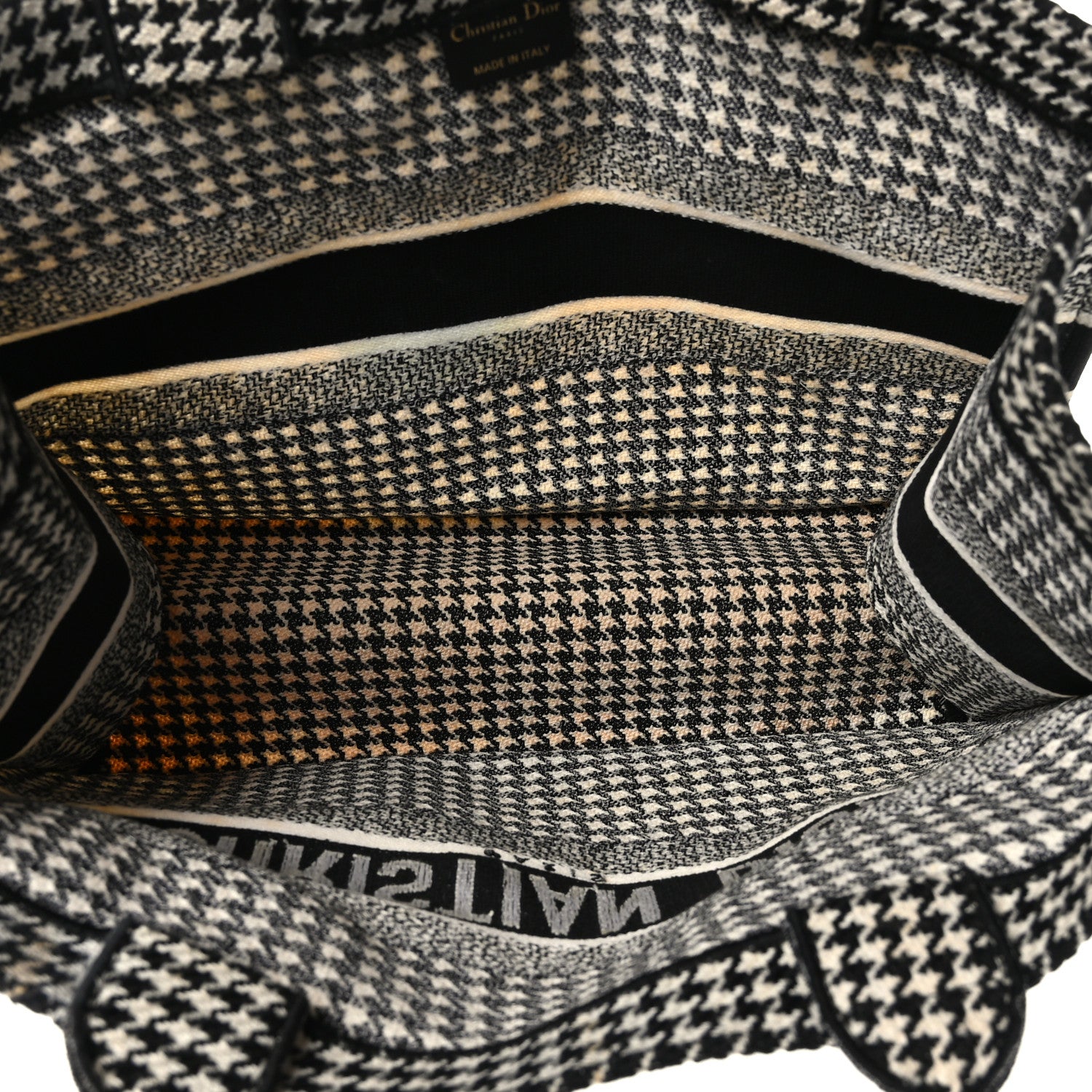 Christian Dior Canvas Houndstooth Embroidered Medium Book Tote Black White 5 of 9