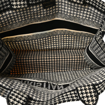 Christian Dior Canvas Houndstooth Embroidered Medium Book Tote Black White 5 of 9