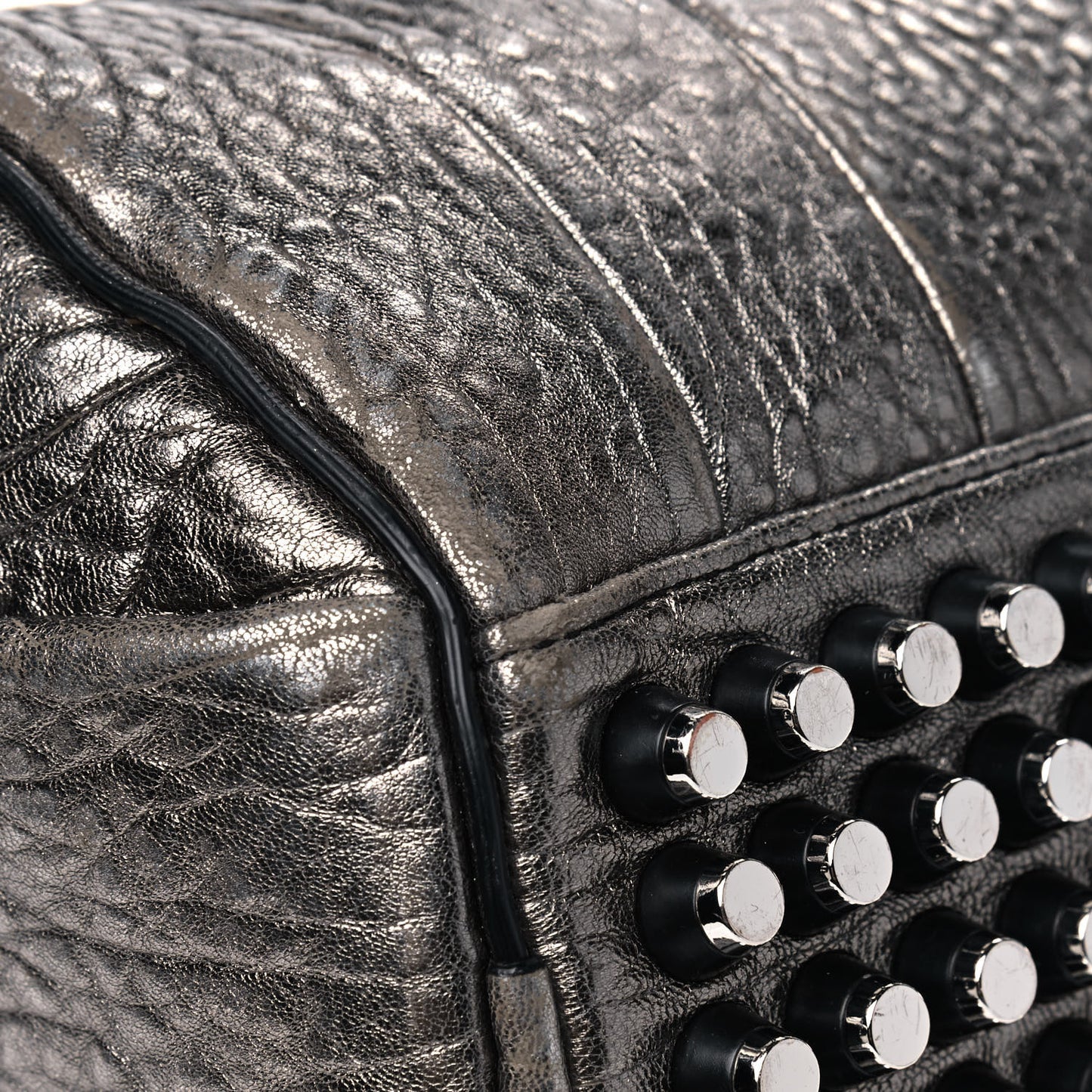 Metallic Pebbled Lambskin Rockie Carbon Silver Hardware