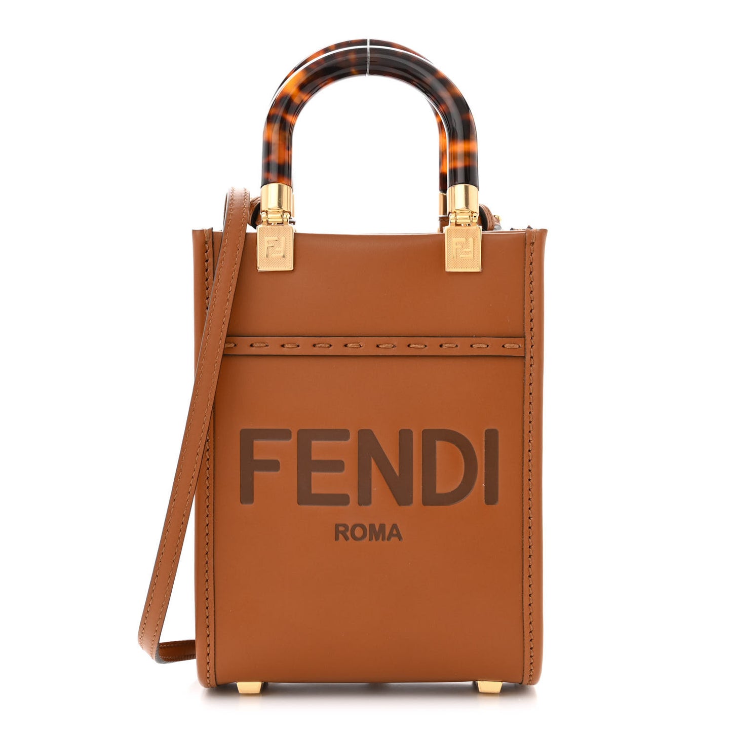 Vitello King Plexiglass Logo Embossed Mini Fendi Sunshine Shopper Tote Cuoio