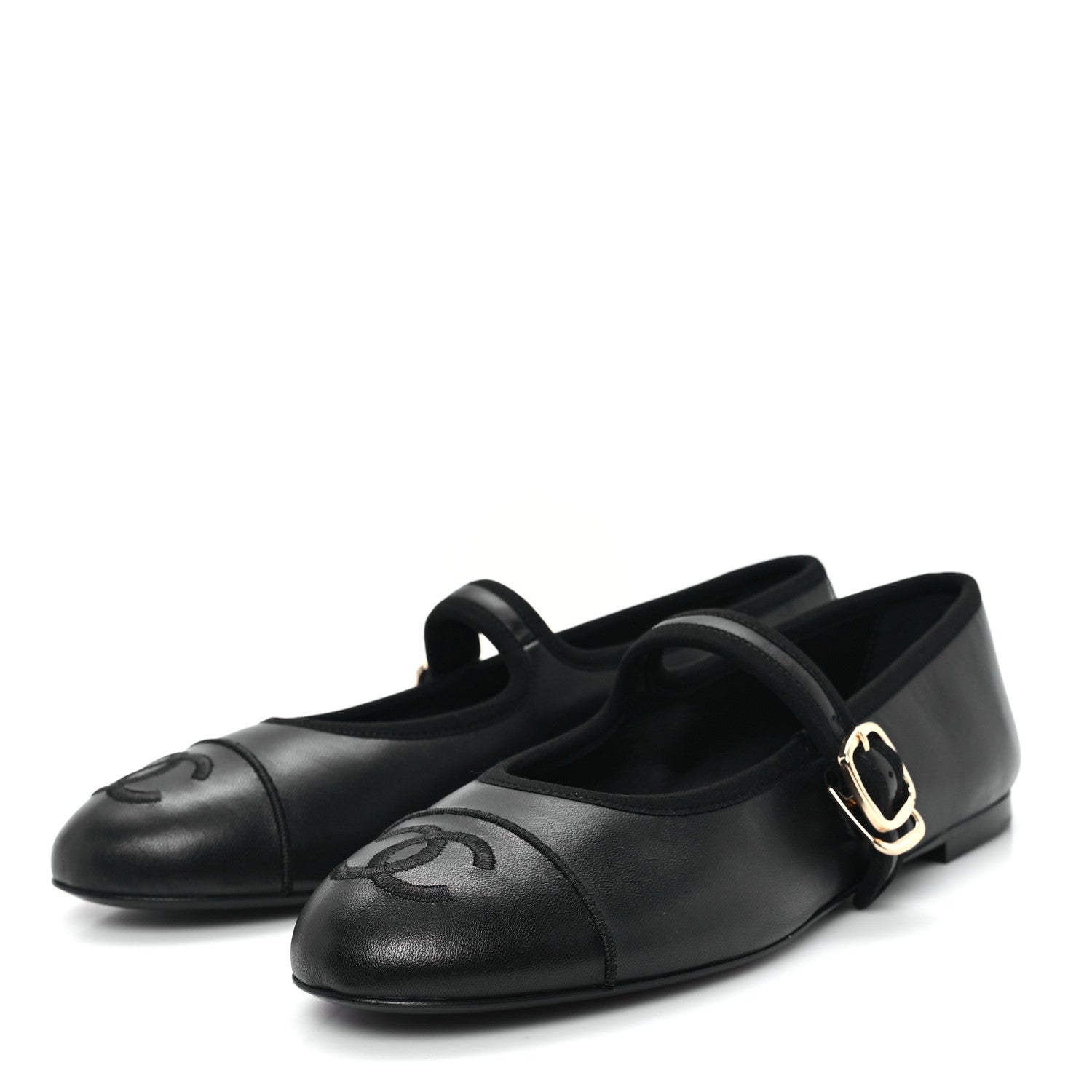 Chanel Lambskin Mary Jane Flats 37.5 Black 4 of 10