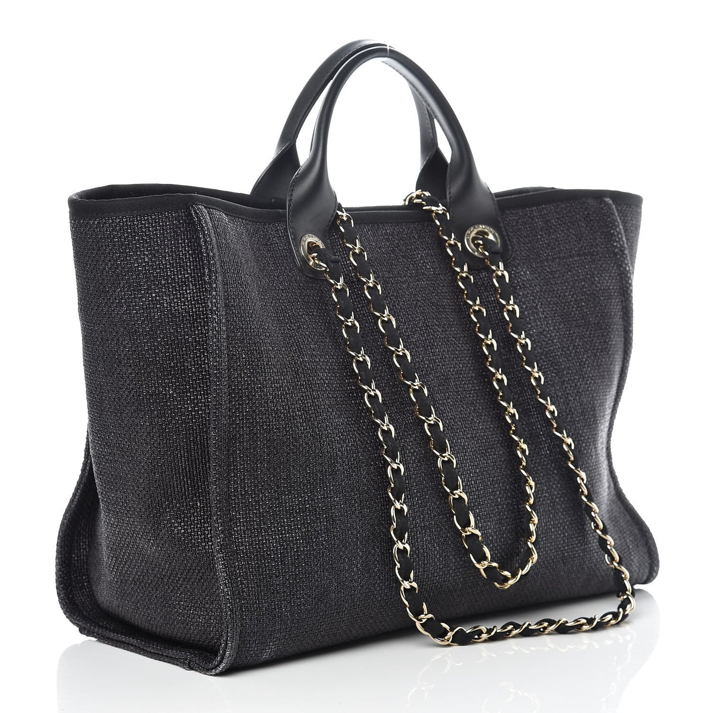 Woven Straw Raffia Large Deauville Tote Black