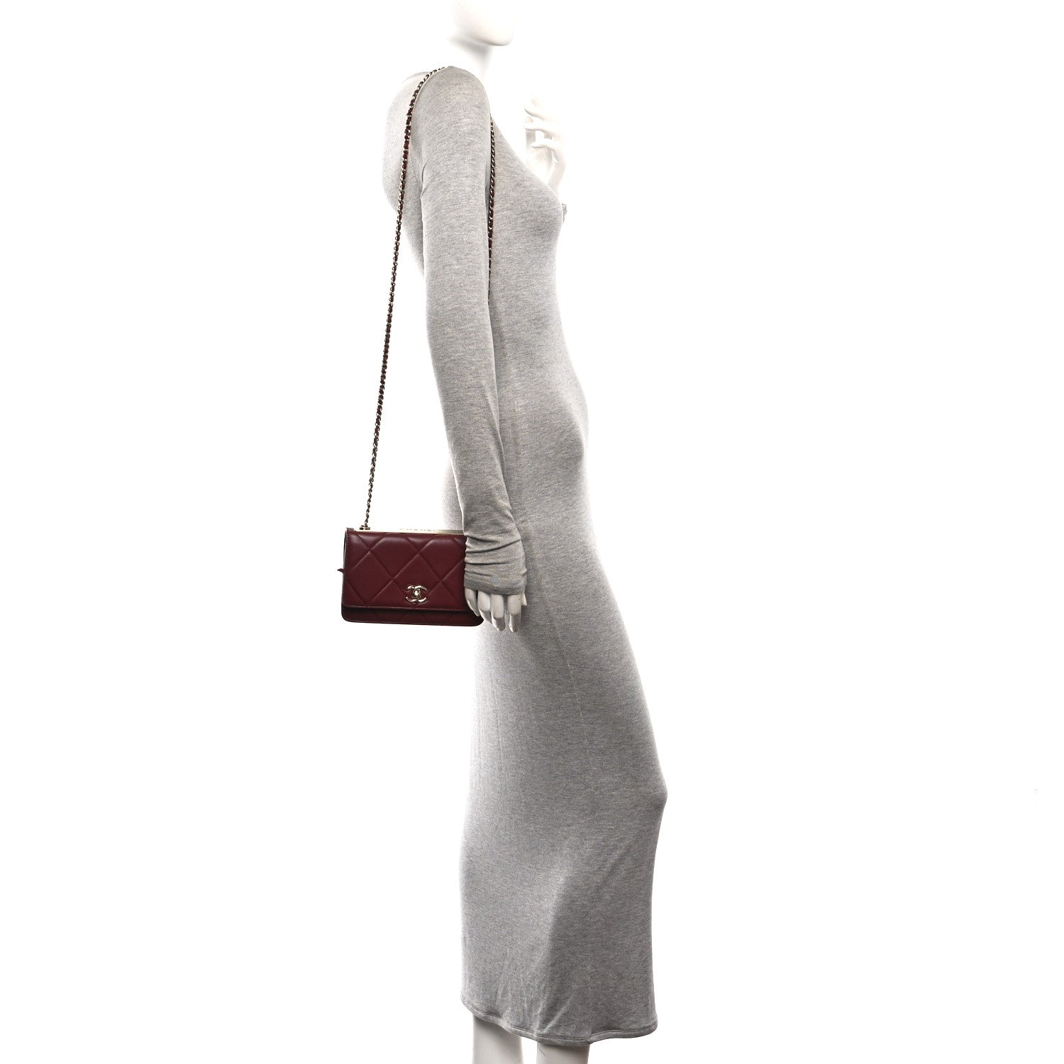 Chanel Lambskin Quilted Trendy CC Wallet On Chain WOC Burgundy 2 of 12