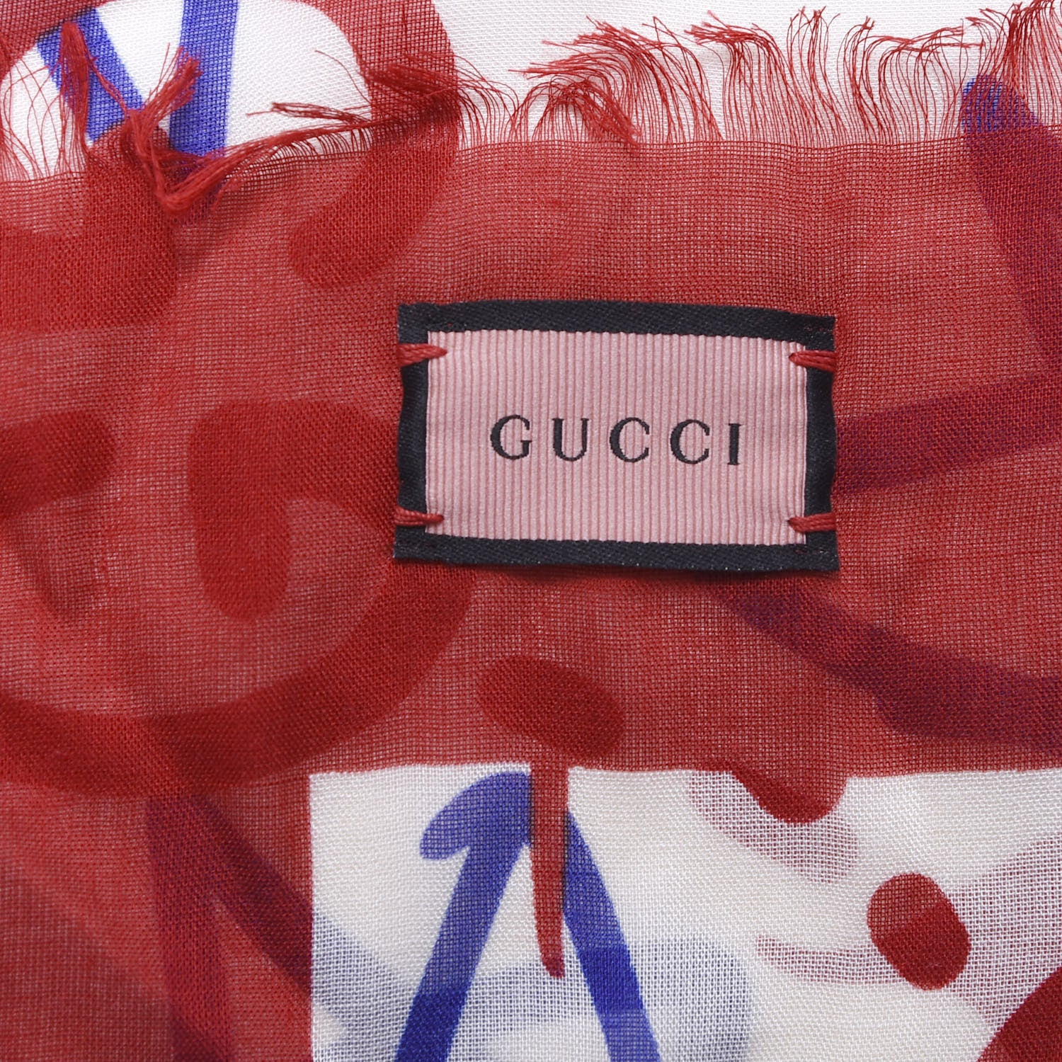 Gucci Modal Silk GucciGhost Print Shawl Red Multicolor 3 of 4