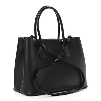 Prada Saffiano Cuir Large Double Bag Black Mughetto 2 of 13