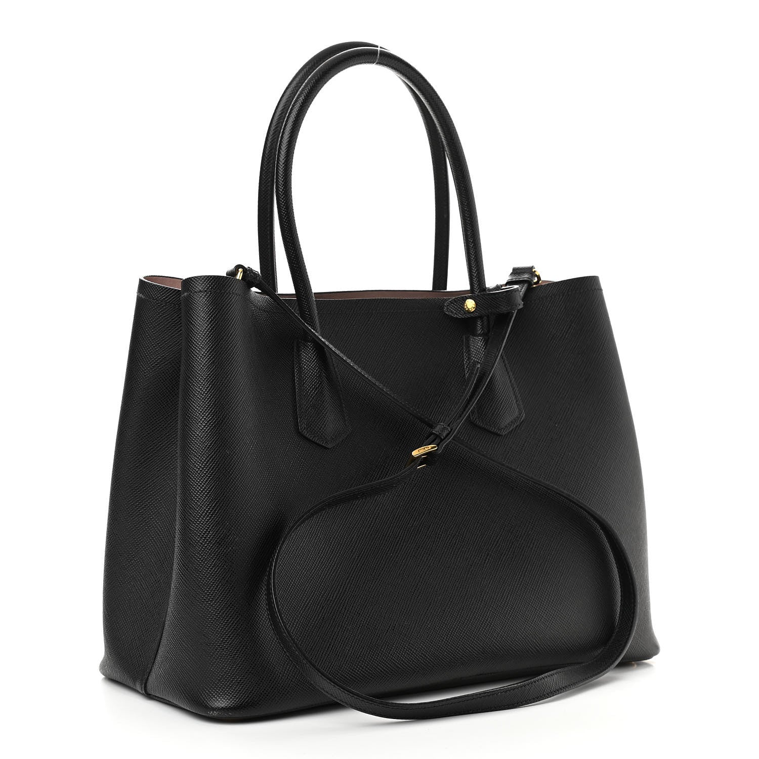Prada Saffiano Cuir Large Double Bag Black Mughetto 2 of 13