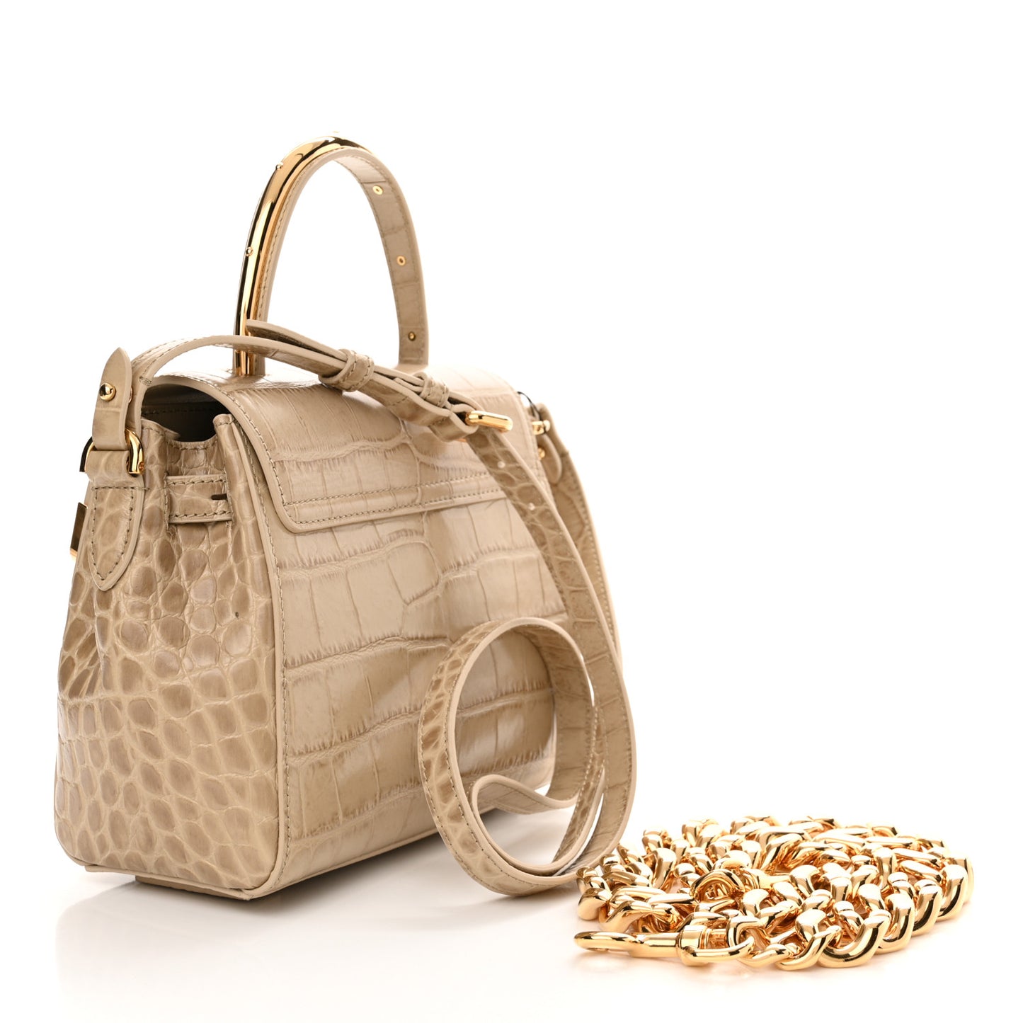 Calfskin Crocodile Embossed Small La Medusa Top Handle Bag Beige