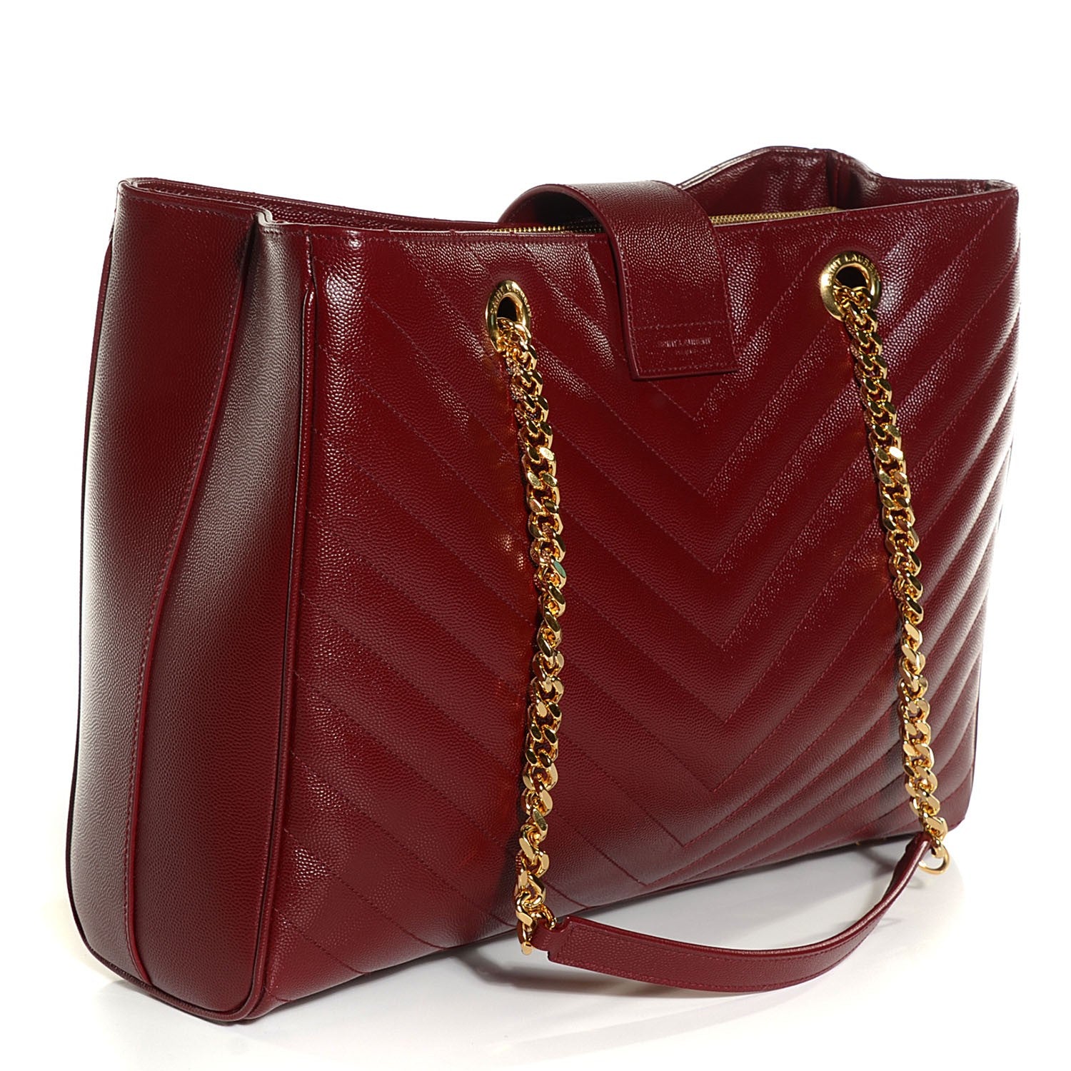 Saint Laurent Grain De Poudre Matelasse Chevron Monogram Shopping Bag Oxblood 11 of 16