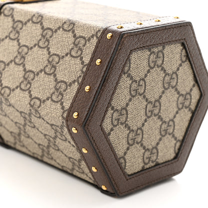 Gucci GG Supreme Monogram Textured Dollar Calfskin Studded Padlock Hexagon Top Handle Case Beige Ebony New Acero 8 of 11