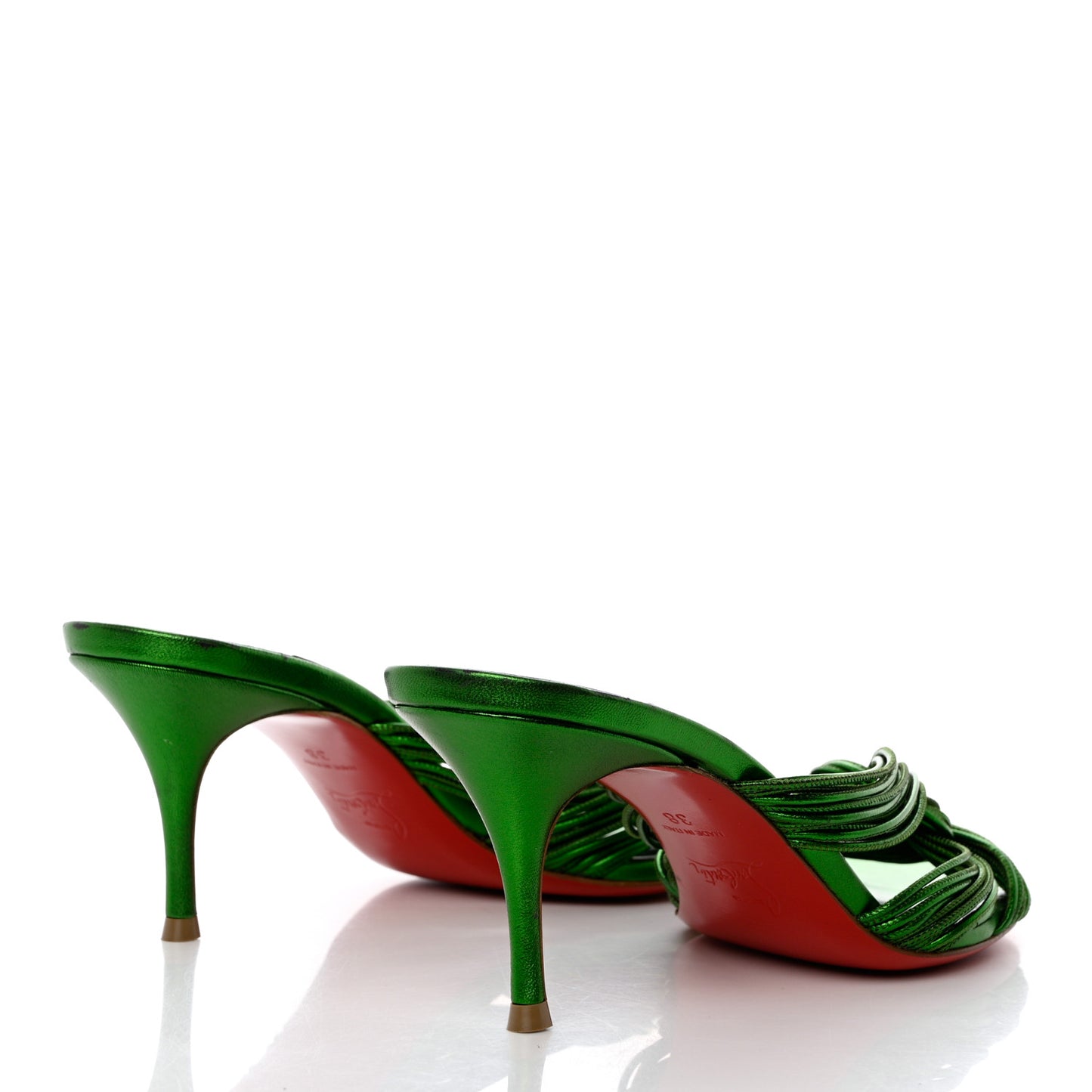 Metallic Calfskin Multitaski 70 Slide Sandals 38 Green