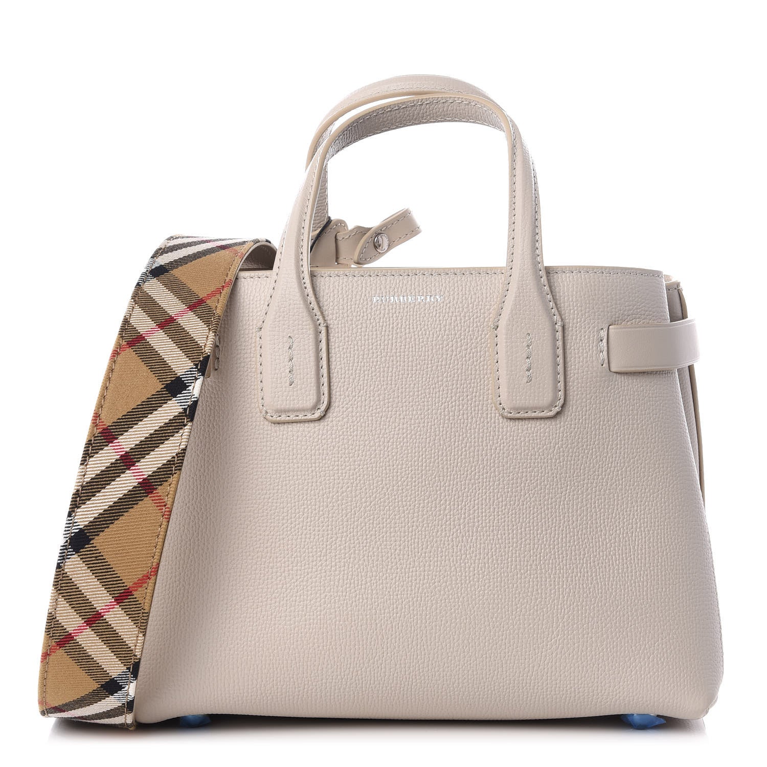 Burberry Derby Calfskin House Check Small Banner Tote Limestone 1 of 8