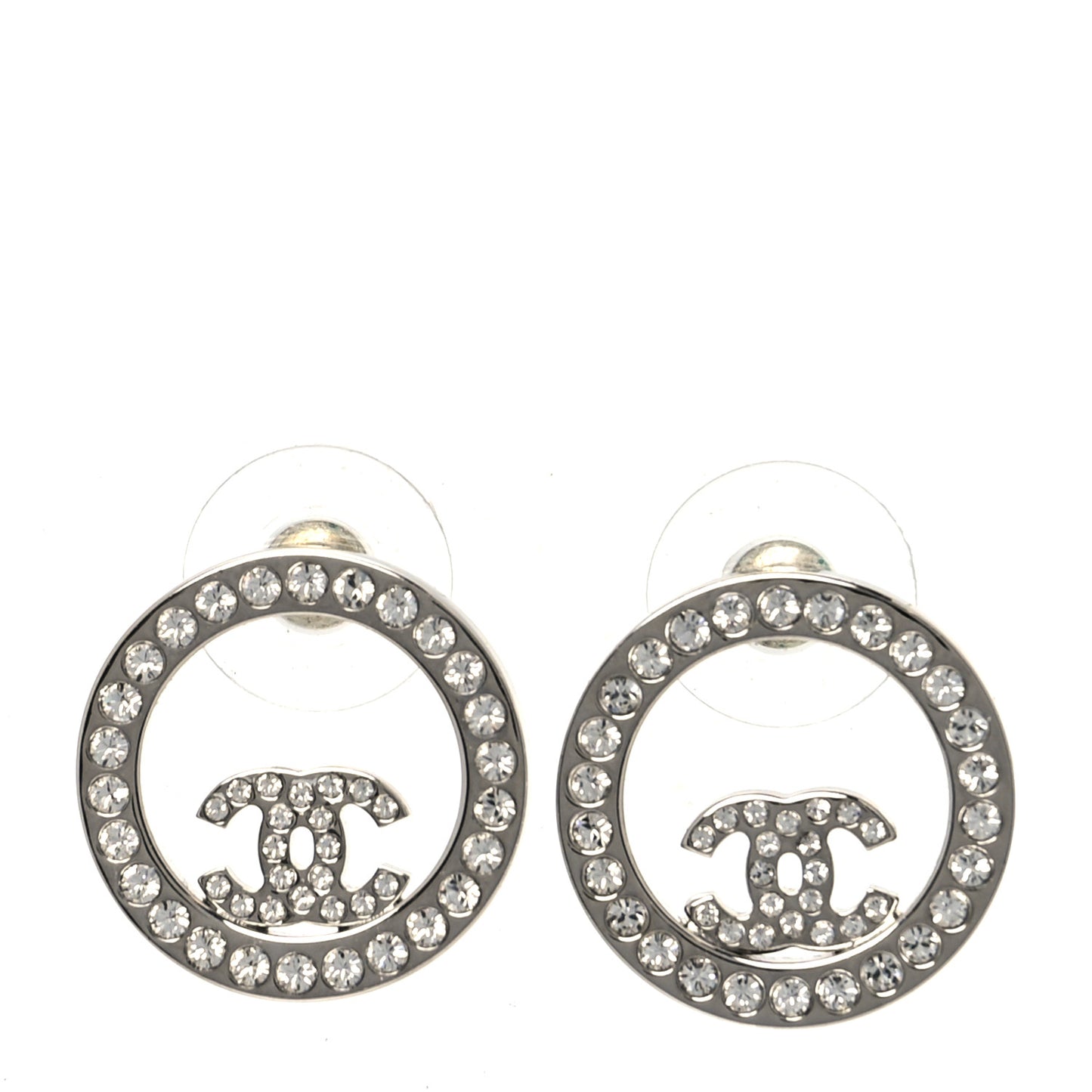 Crystal CC Round Earrings Silver