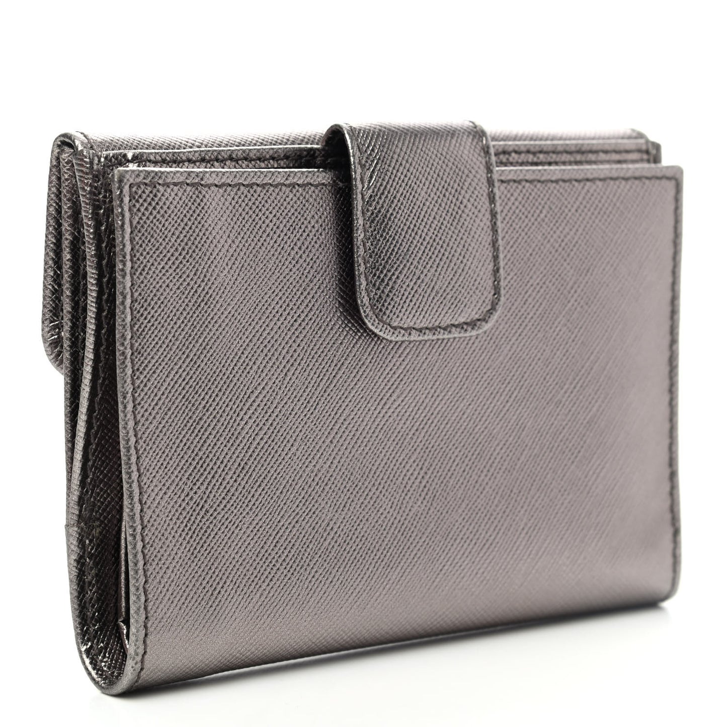 Metallic Saffiano Compact Flap Wallet Fumo Mordore