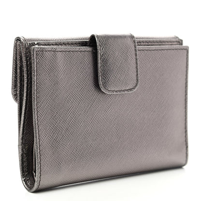 Prada Metallic Saffiano Compact Flap Wallet Fumo Mordore 2 of 4