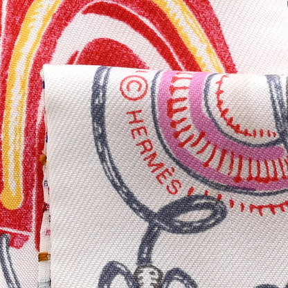 Hermes Silk Chevaloscope Neon Twilly White Bleu Rouge 5 of 5