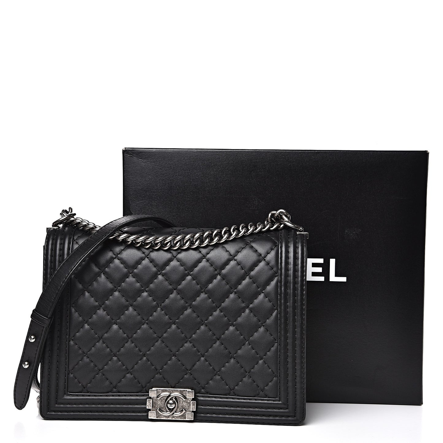 Lambskin Quilted Large Boy Flap Black