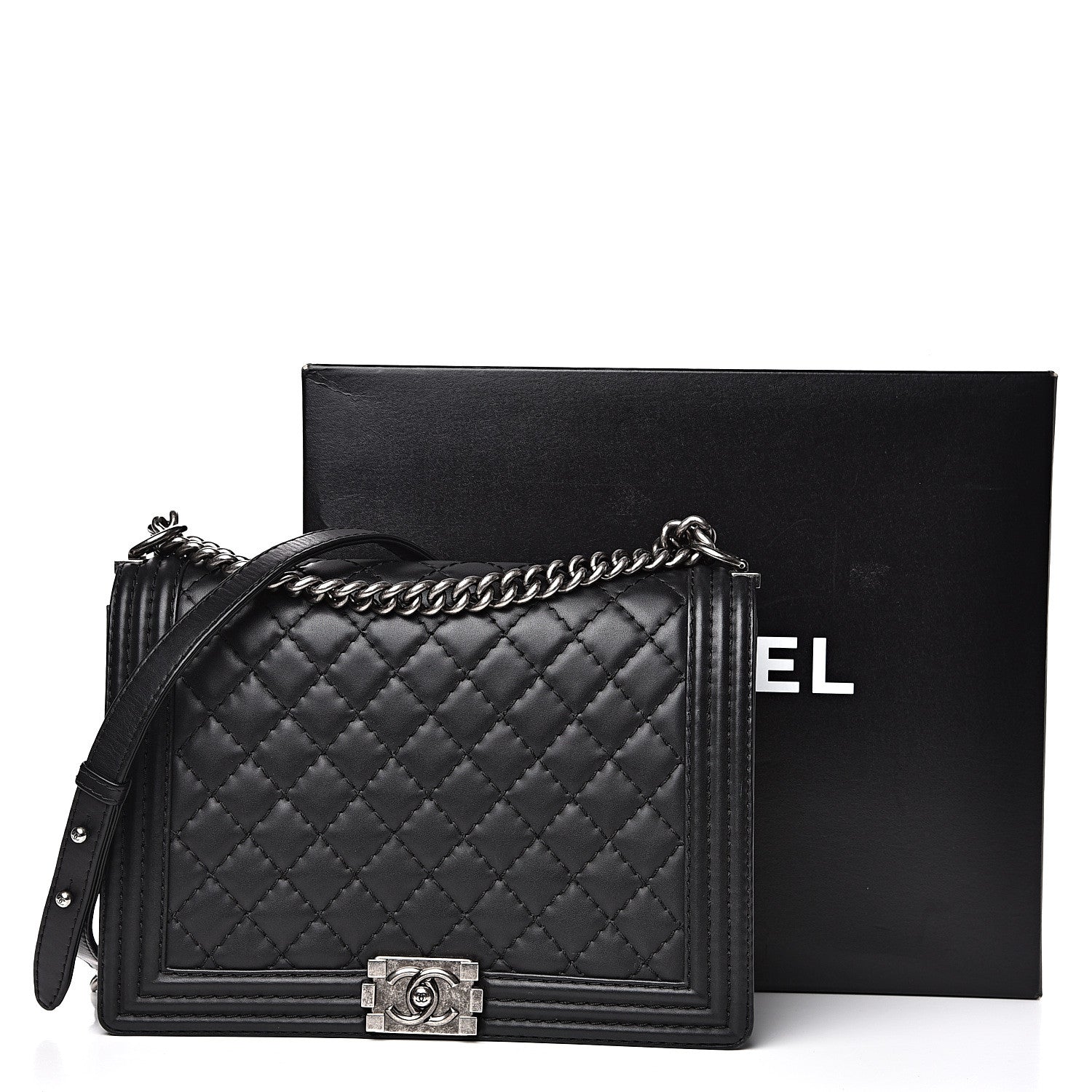 Chanel Lambskin Quilted Large Boy Flap Black 13 of 14