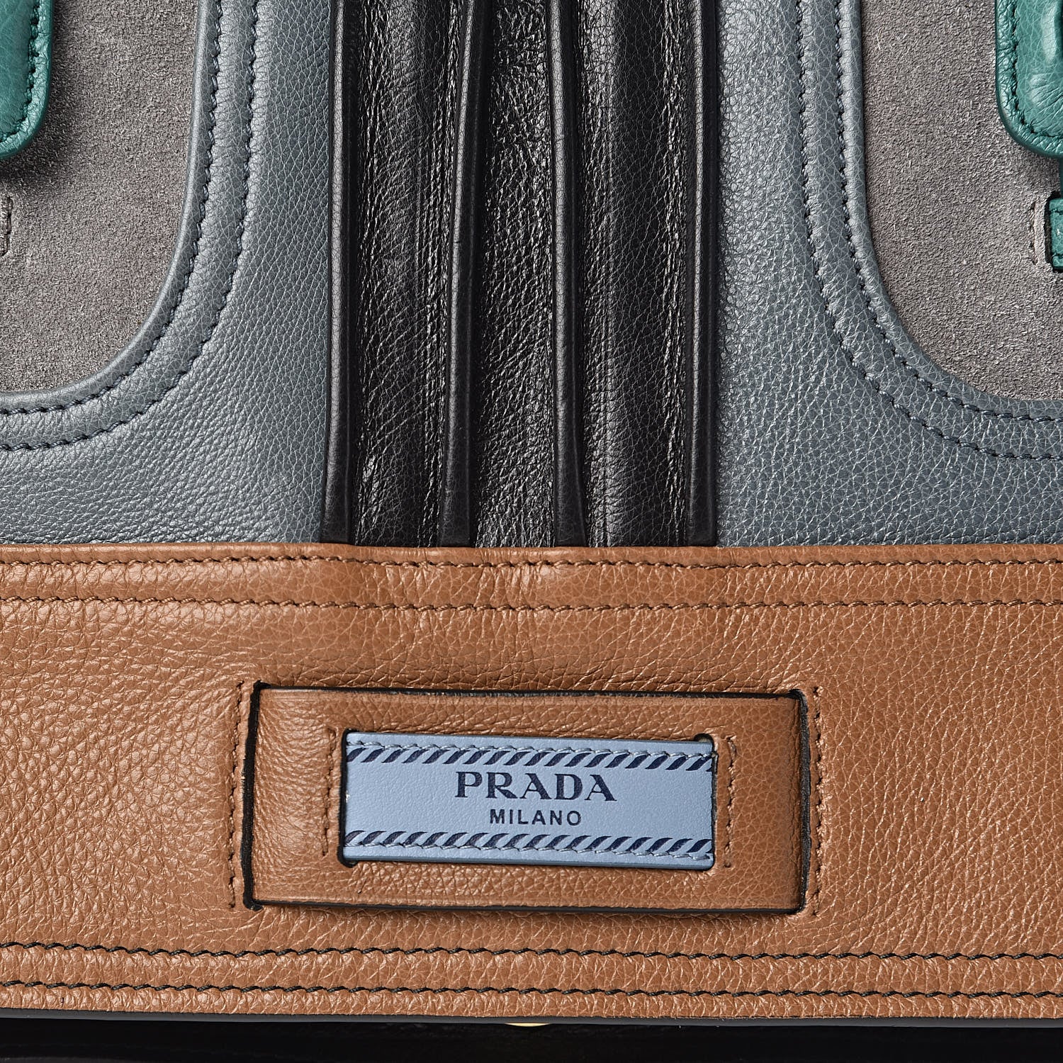 Prada Glace Calfskin Suede Etiquette Shoulder Bag Cannella Pavone 10 of 12