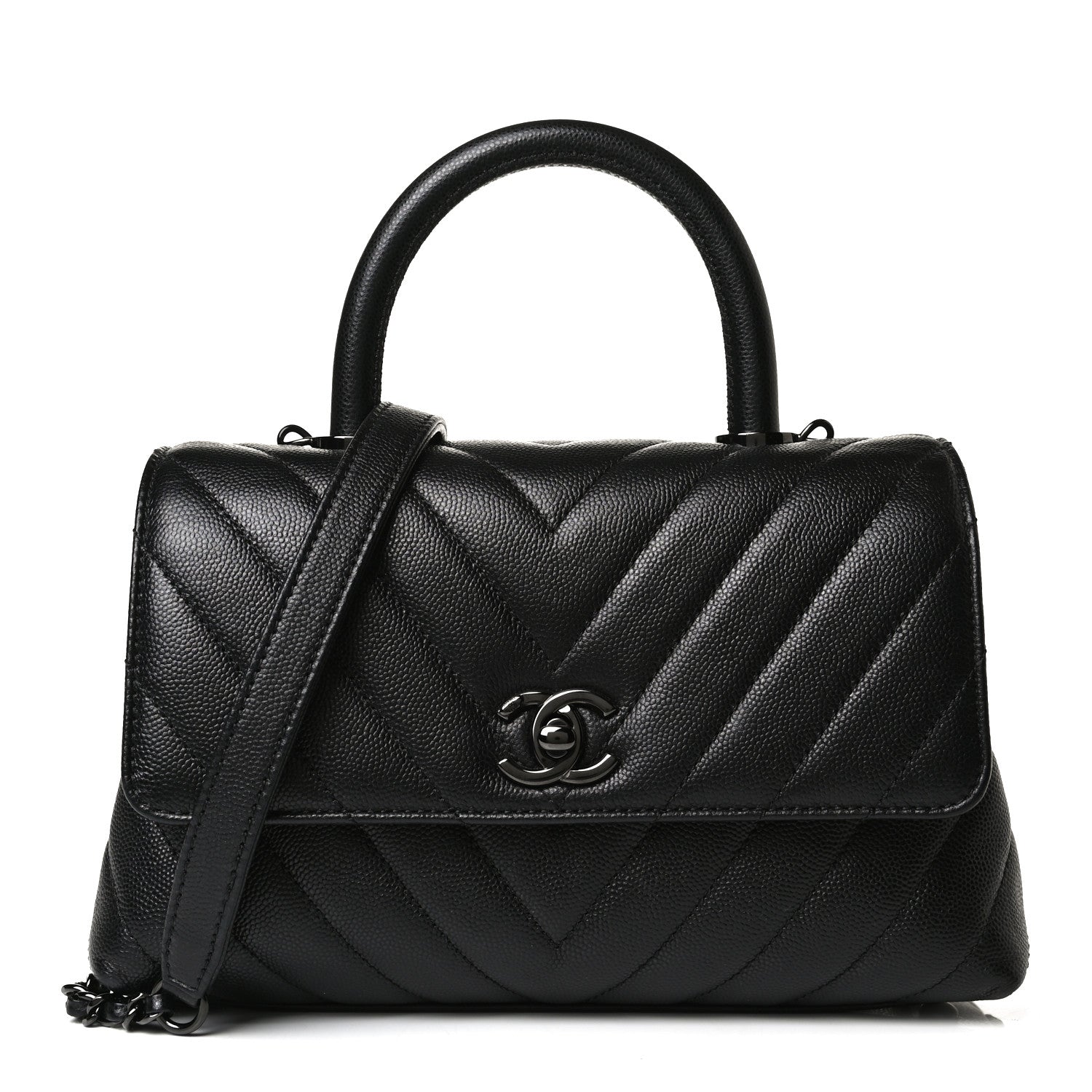 Chanel Caviar Chevron Quilted Mini Coco Handle Flap So Black 1 of 14