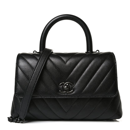 Chanel Caviar Chevron Quilted Mini Coco Handle Flap So Black 1 of 14