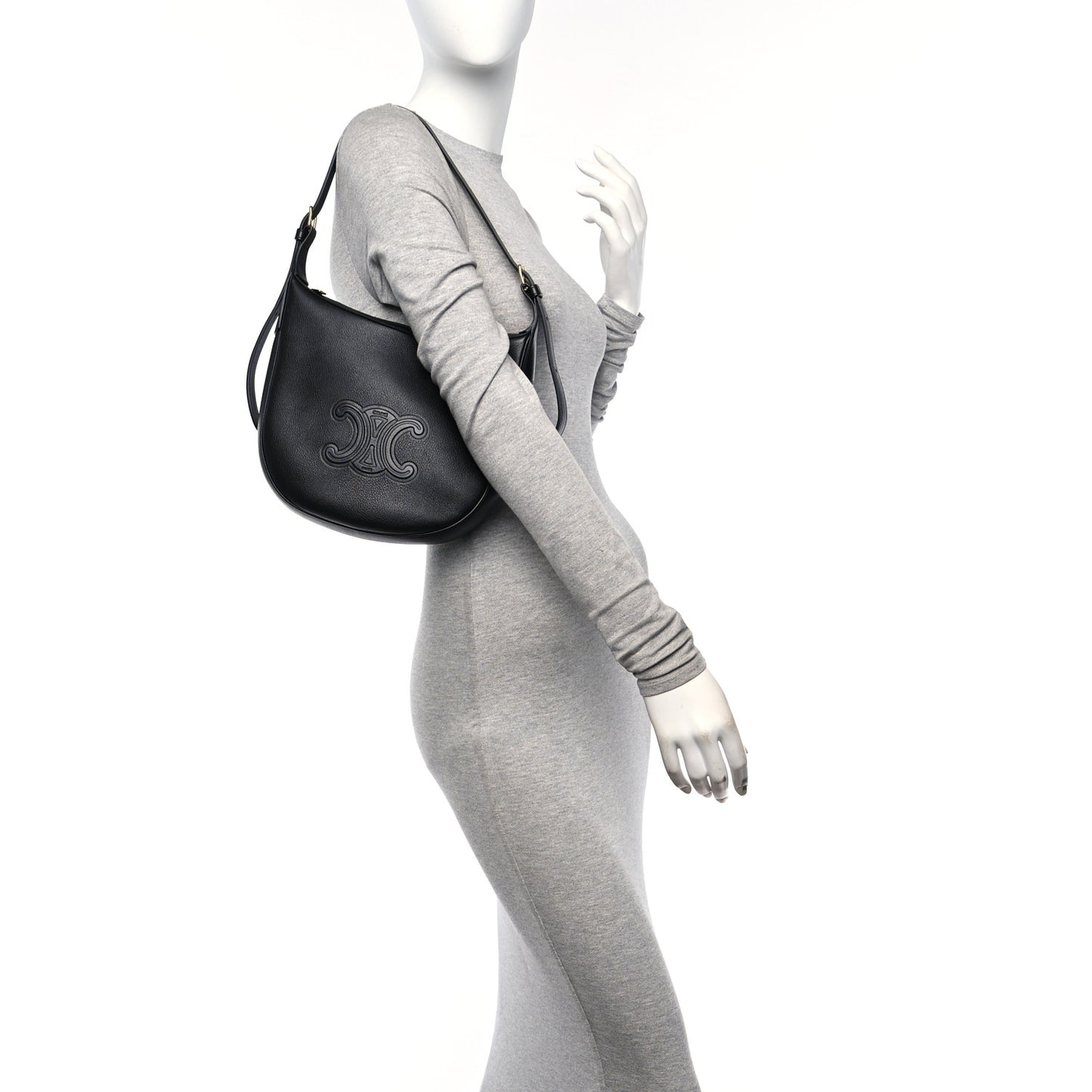 Supple Calfskin Cuir Triomphe Small Heloise Shoulder Bag Black