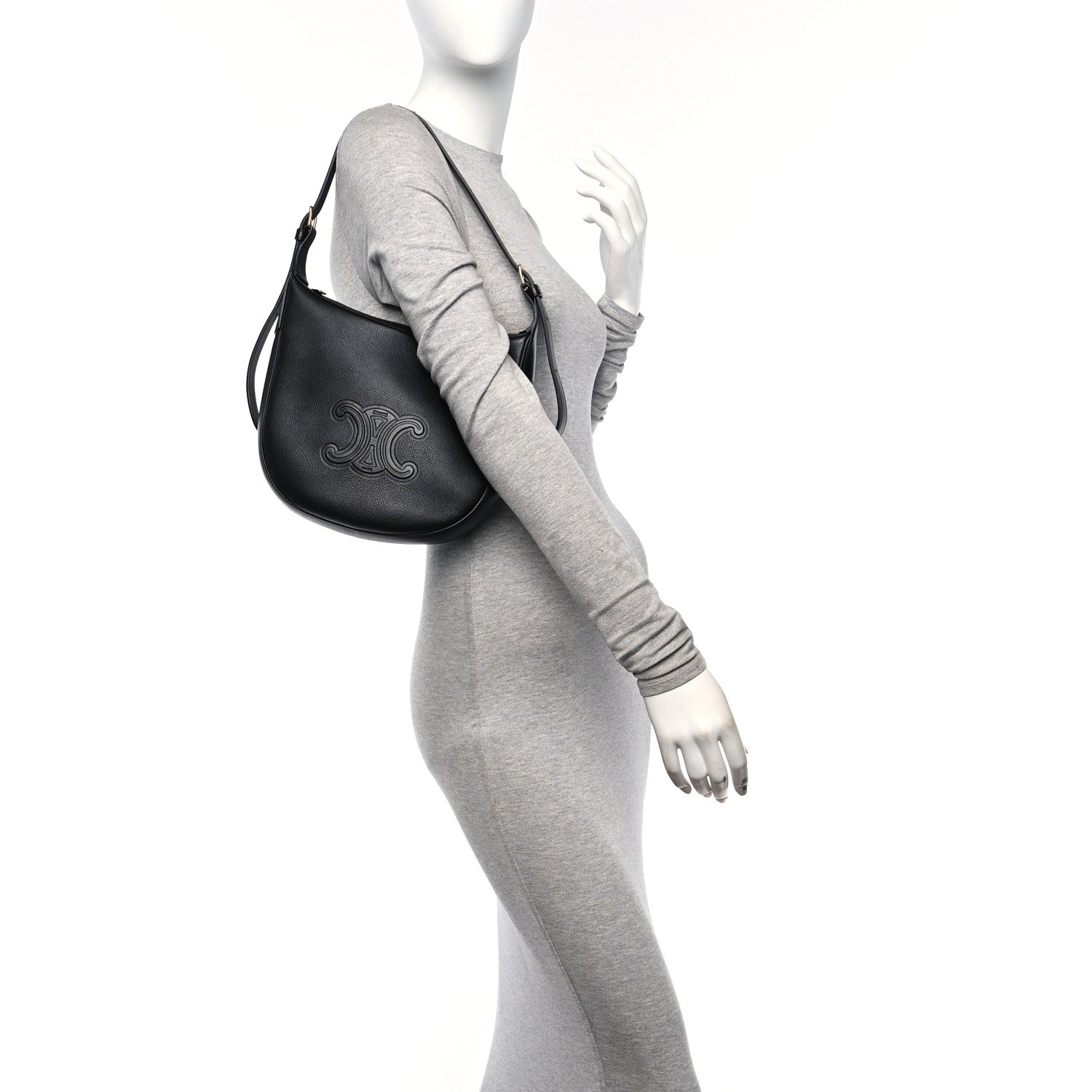 Celine Supple Calfskin Cuir Triomphe Small Heloise Shoulder Bag Black 2 of 12