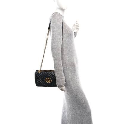 Gucci Calfskin Matelasse Small GG Marmont Shoulder Bag Black 2 of 10
