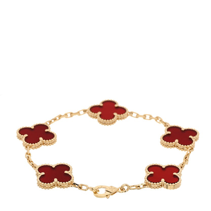 Van Cleef & Arpels 18K Yellow Gold Carnelian 5 Motifs Vintage Alhambra Bracelet 3 of 7