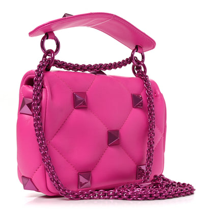 Valentino Garavani Nappa Lacquer Monochrome Small Roman Stud Shoulder Bag Pink PP 3 of 9