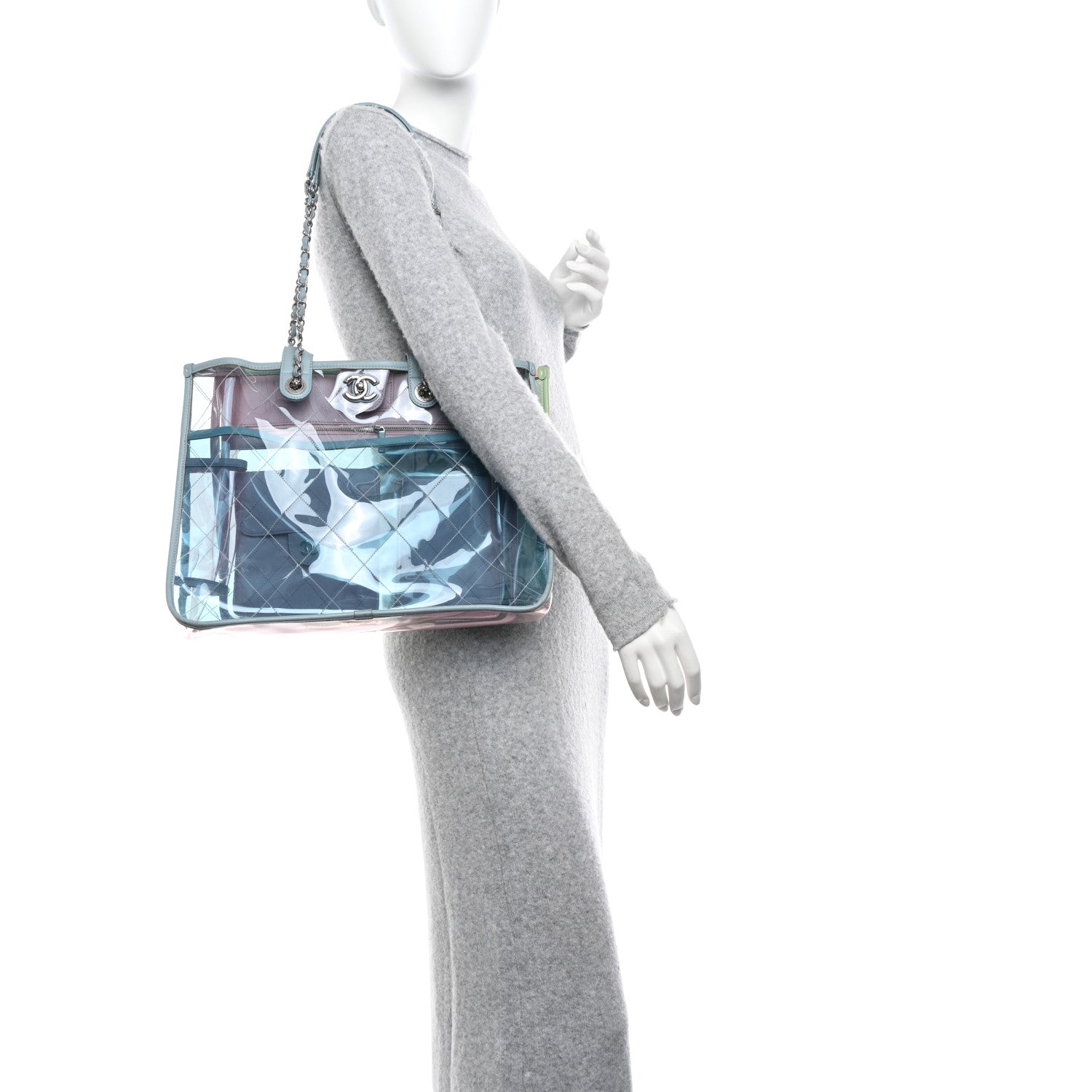 Chanel Lambskin PVC Quilted Medium Coco Splash Shopping Bag Blue Green Pink 2 of 10