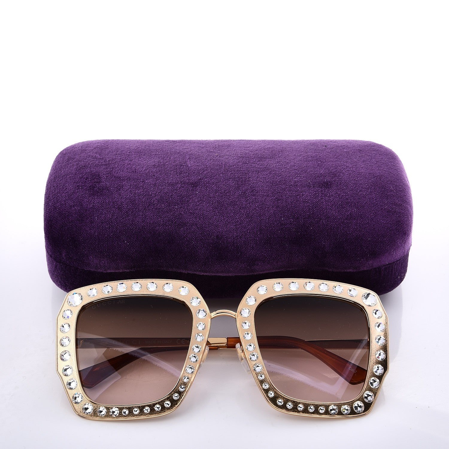 Gucci Metal Acetate Crystal Oversize GG0115S Sunglasses Gold 5 of 9