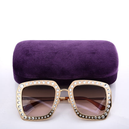 Gucci Metal Acetate Crystal Oversize GG0115S Sunglasses Gold 5 of 9