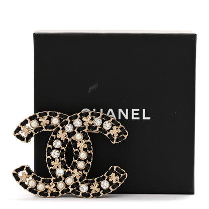 Chanel Lambskin Pearl Crystal CC Brooch Gold Black 4 of 4