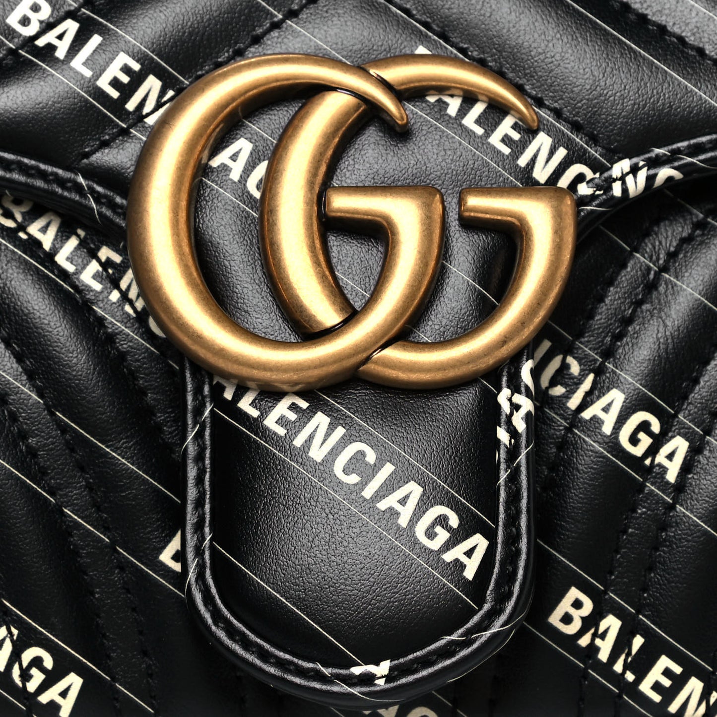 X BALENCIAGA Calfskin Matelasse Logo Print Small GG Marmont Shoulder Bag Black