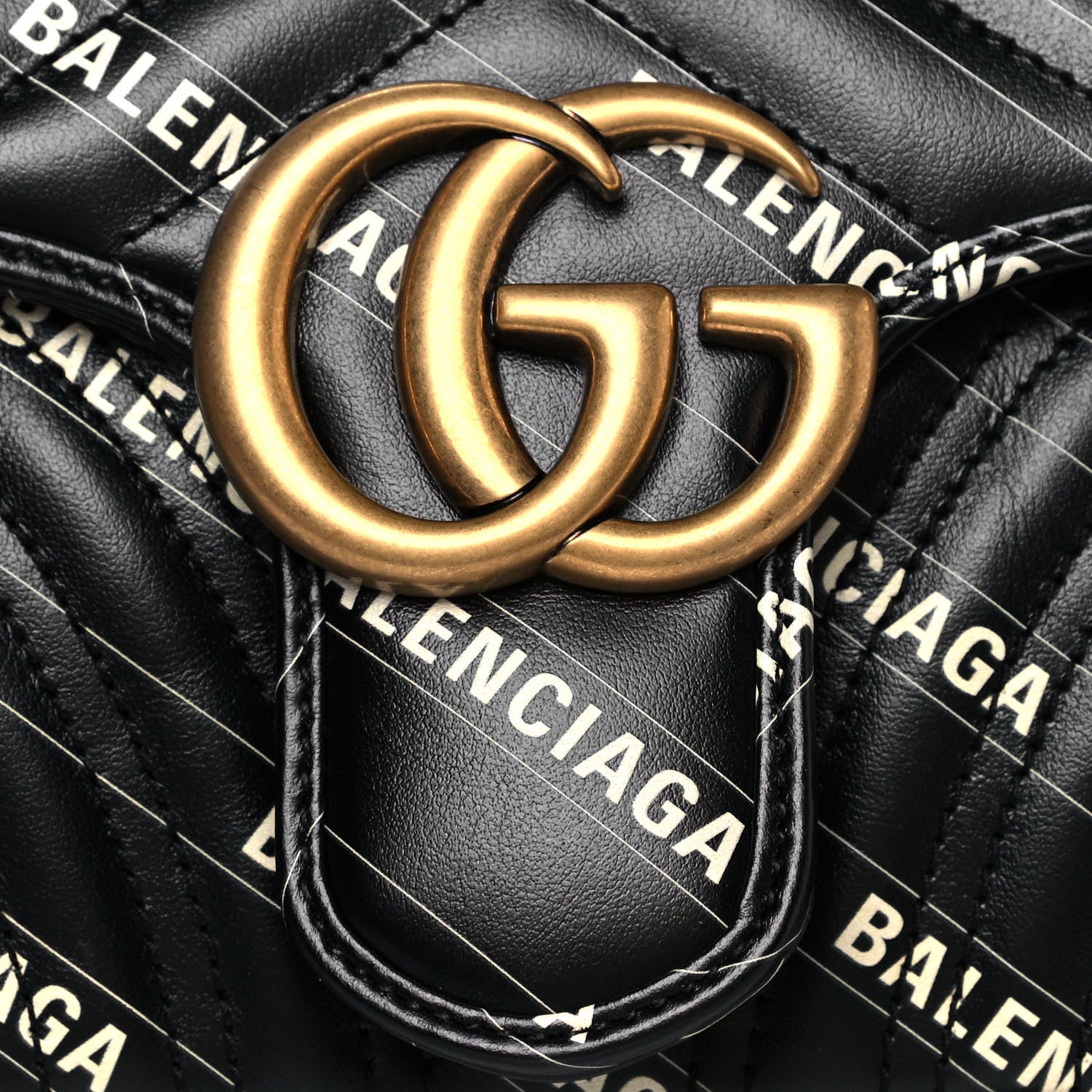 Gucci X BALENCIAGA Calfskin Matelasse Logo Print Small GG Marmont Shoulder Bag Black 8 of 11