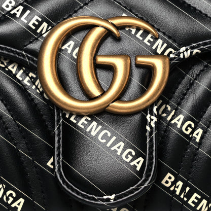Gucci X BALENCIAGA Calfskin Matelasse Logo Print Small GG Marmont Shoulder Bag Black 8 of 11
