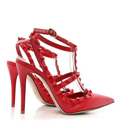 Valentino Garavani Calfskin Lacquered Monochrome Rockstud Ankle Strap 100mm Pumps 38 Rouge Pur 4 of 10
