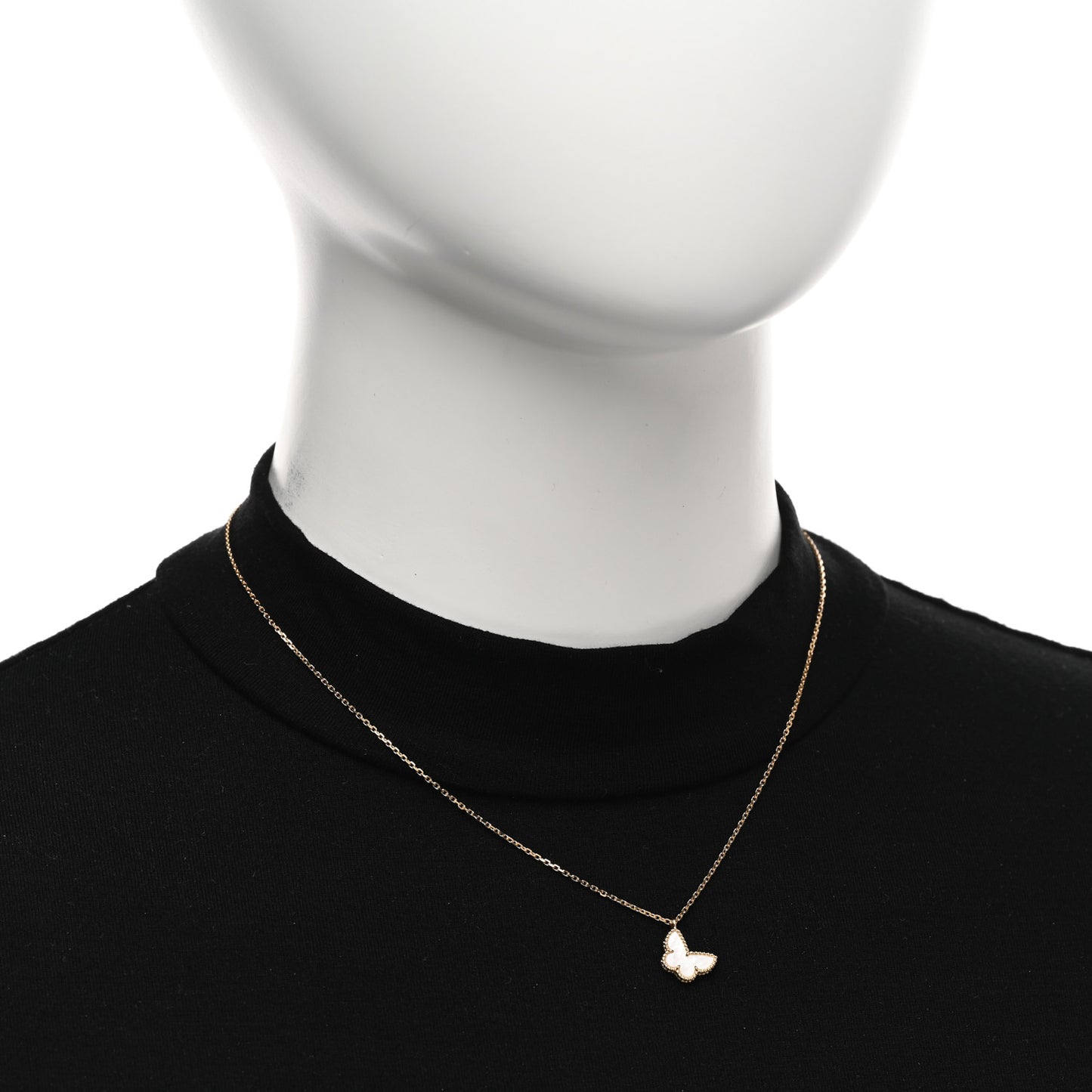 18K Yellow Gold Mother of Pearl Sweet Alhambra Butterfly Pendant Necklace