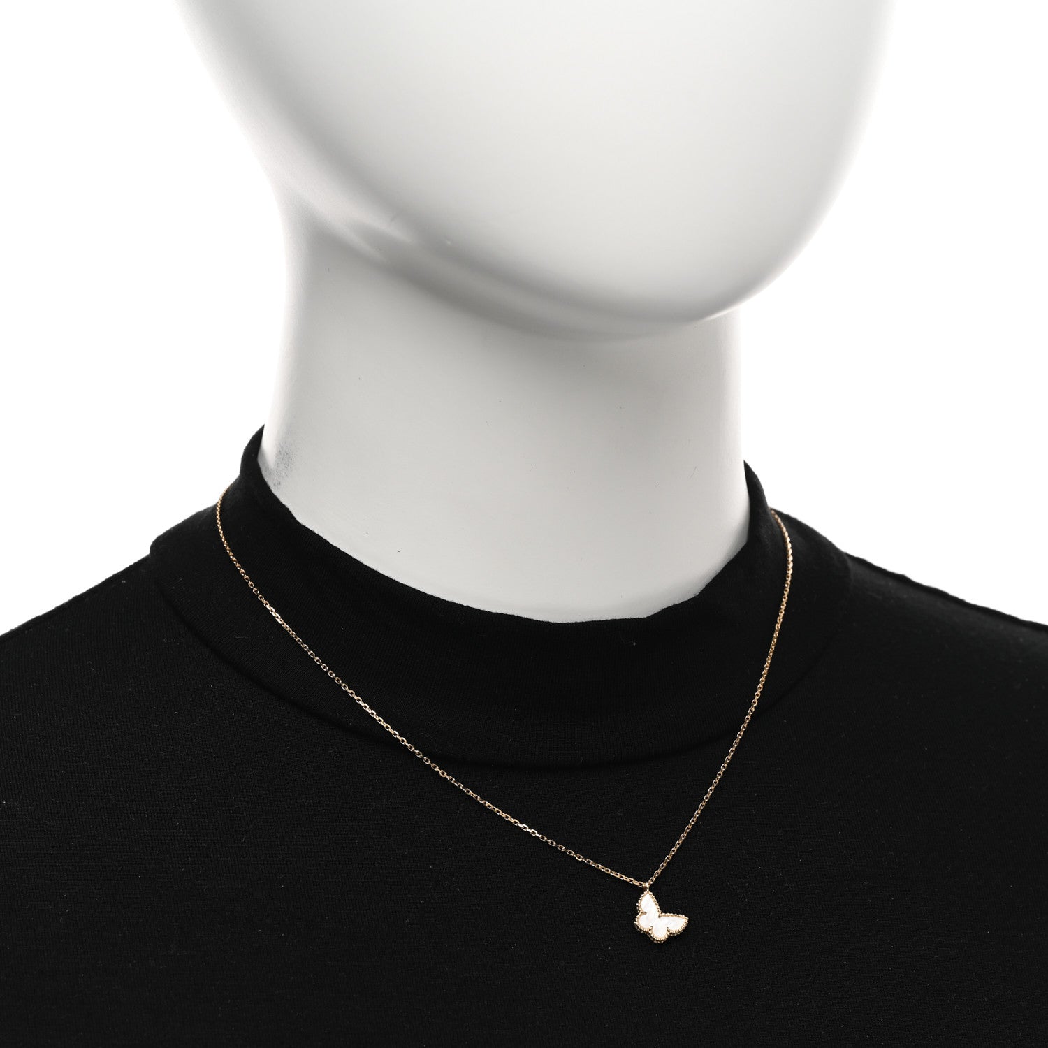 Van Cleef & Arpels 18K Yellow Gold Mother of Pearl Sweet Alhambra Butterfly Pendant Necklace 2 of 5