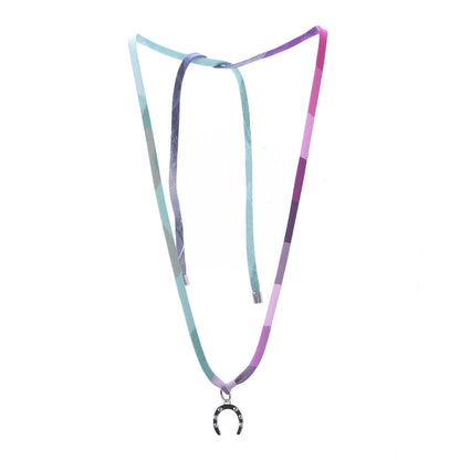 Hermes Palladium Silk Horseshoe Pendant Necklace Multicolor 3 of 4