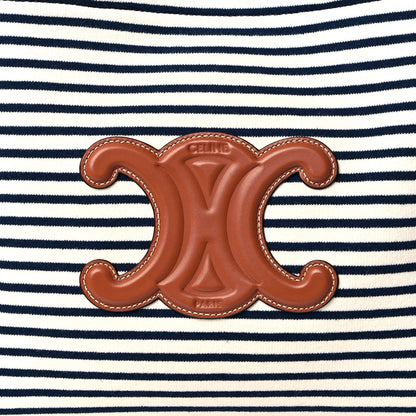 Celine Canvas Calfskin Striped Triomphe Cabas Brown 6 of 8