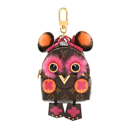 Louis Vuitton Monogram Calfskin Mink Fur Palm Springs Bear Bag Charm Key Holder Pink Orange 1 of 5