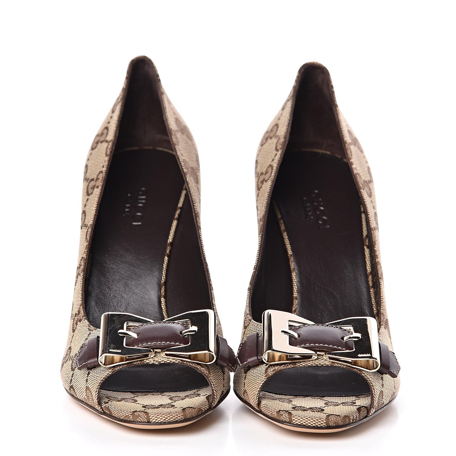 Gucci Monogram Bow Sandals 36.5 Brown 2 of 9
