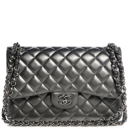 Chanel Lambskin Quilted Jumbo Double Flap Metallic Grey 1 of 8