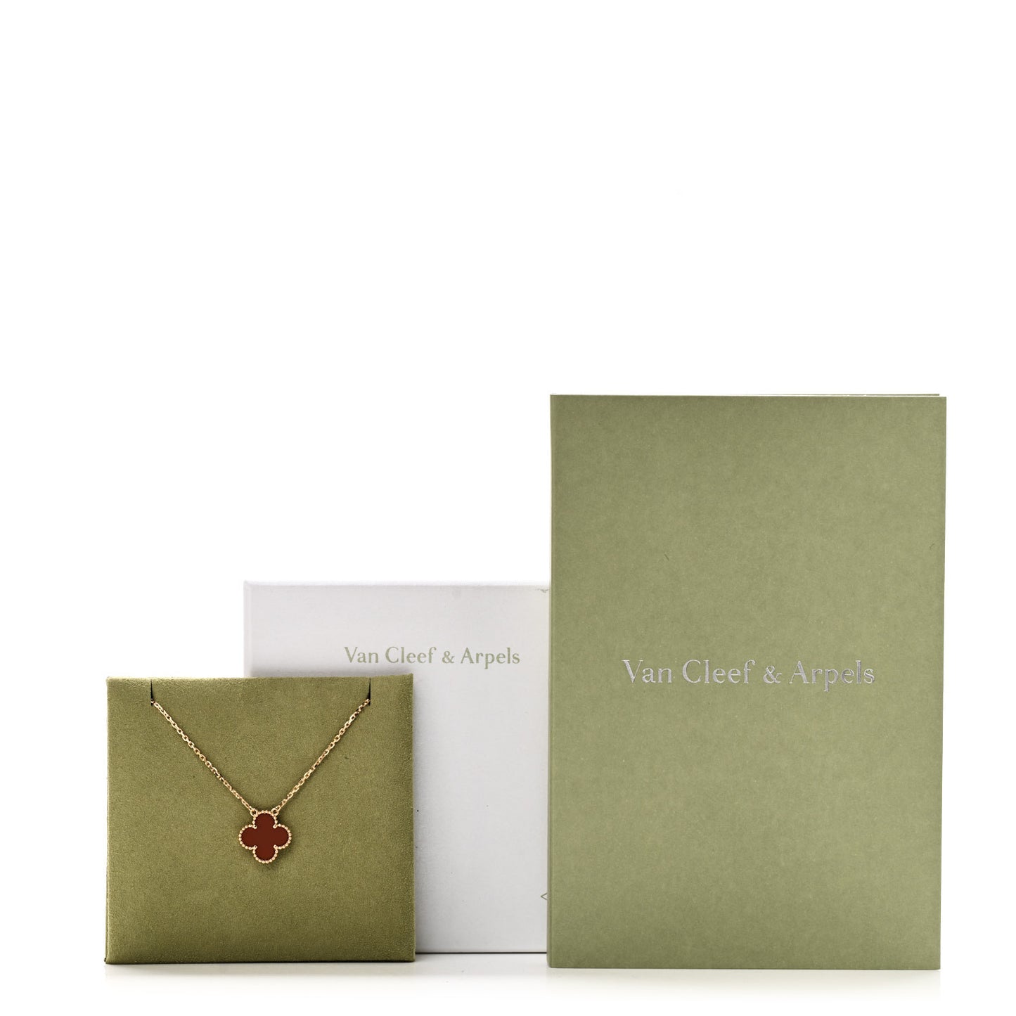 18K Yellow Gold Carnelian Vintage Alhambra Pendant Necklace