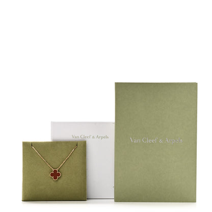Van Cleef & Arpels 18K Yellow Gold Carnelian Vintage Alhambra Pendant Necklace 6 of 6