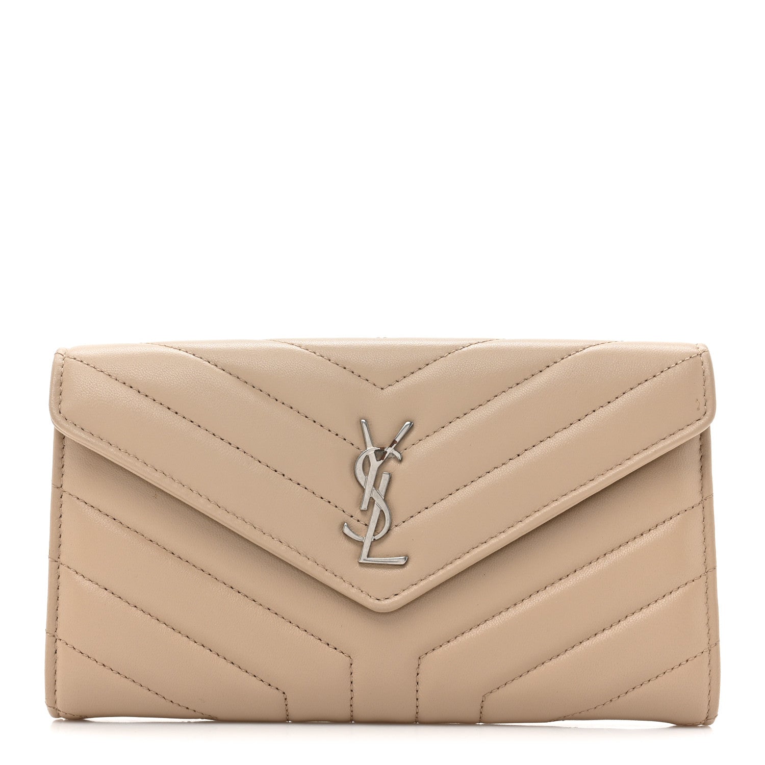 Saint Laurent Lambskin Y Quilted Monogram Large Loulou Flap Wallet Nude Powder 1 of 16