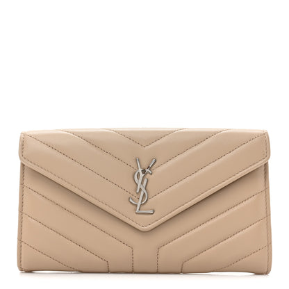 Saint Laurent Lambskin Y Quilted Monogram Large Loulou Flap Wallet Nude Powder 1 of 16