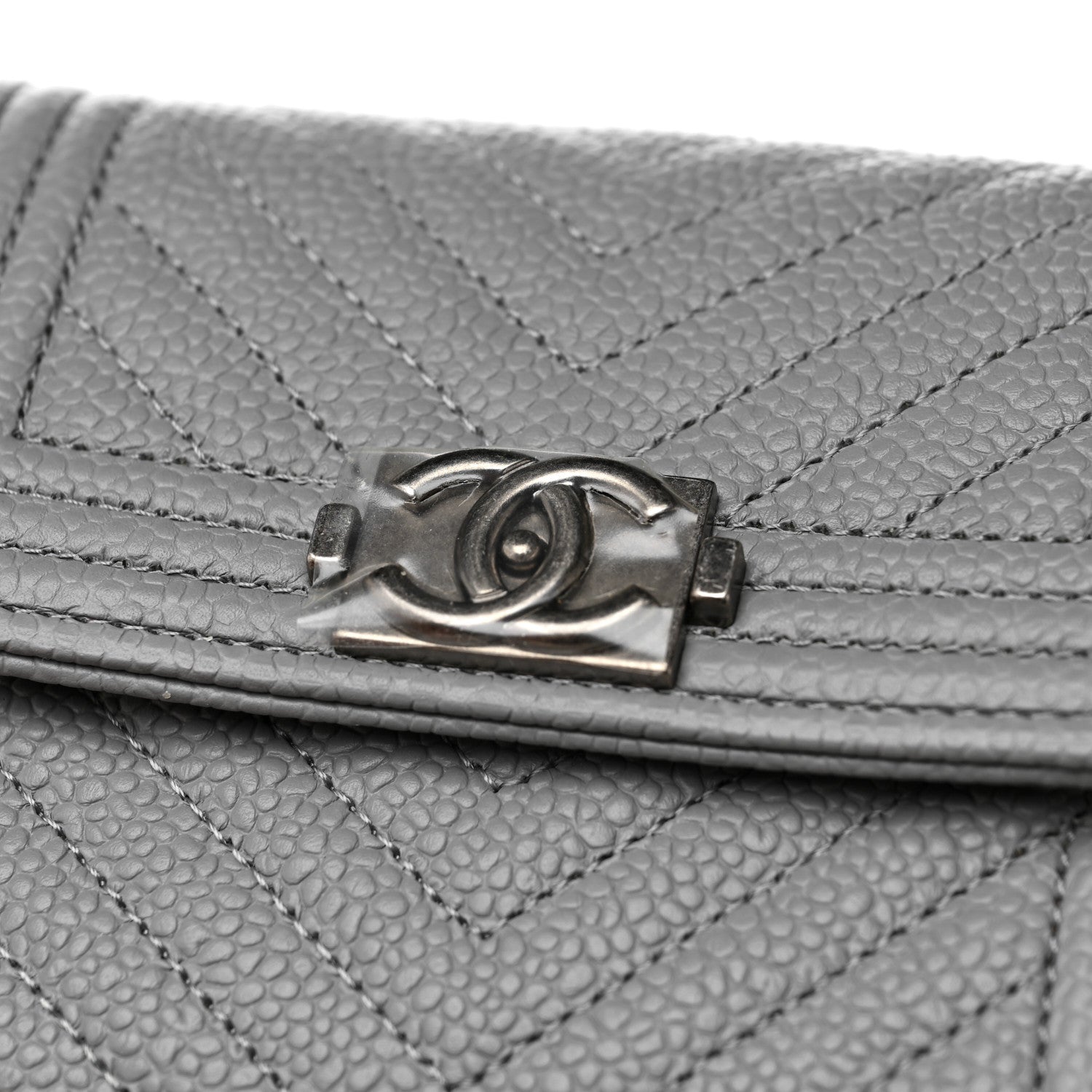 Chanel Caviar Chevron Quilted Boy Card Holder Wallet Grey 10 of 11